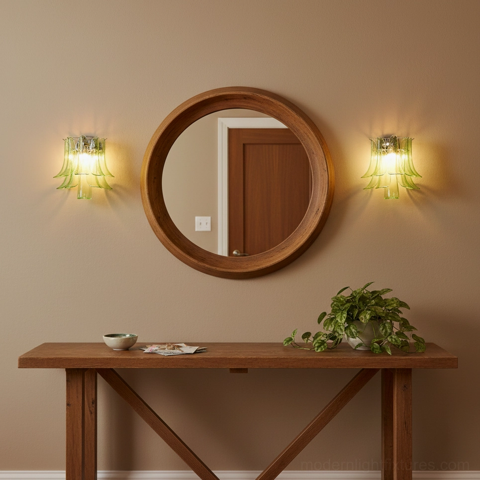 Handcrafted petal glass wall sconce detail view, showcasing layered translucent glass petal construction and sculpted design