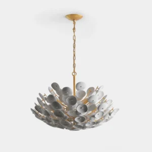 Petalflare modern sculptural petal chandelier with frosted white petals and warm gold framework, studio product shot