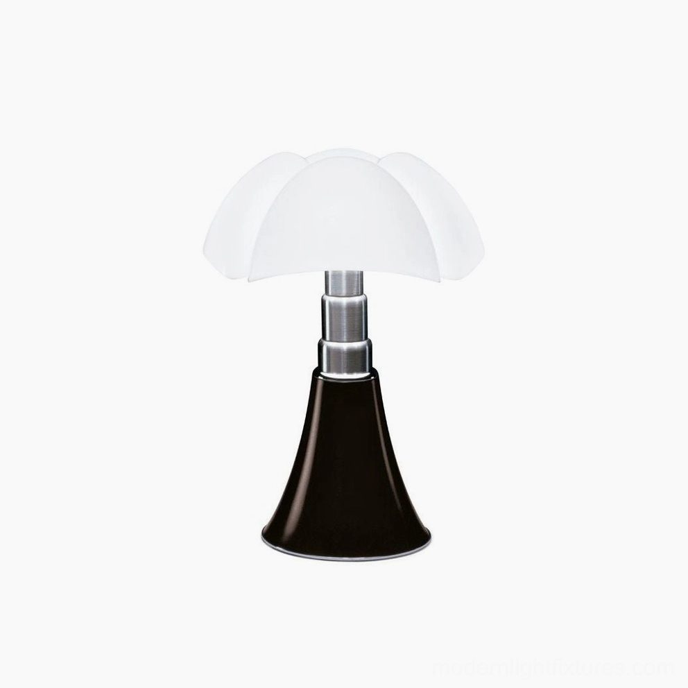 Petalica compact petal table lamp white shade glossy black base with silver hardware studio front view