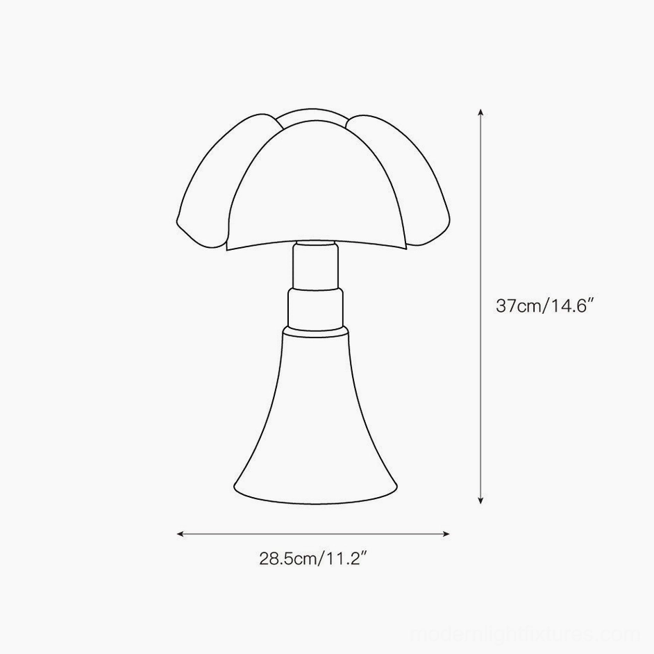 Petalica table lamp technical dimension drawing compact size orthographic view 28.5cm width 37cm height