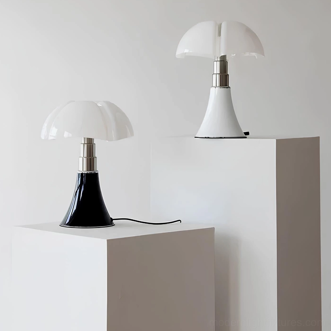 Petalica petal table lamp multiple color options chrome black white red finishes side-by-side comparison