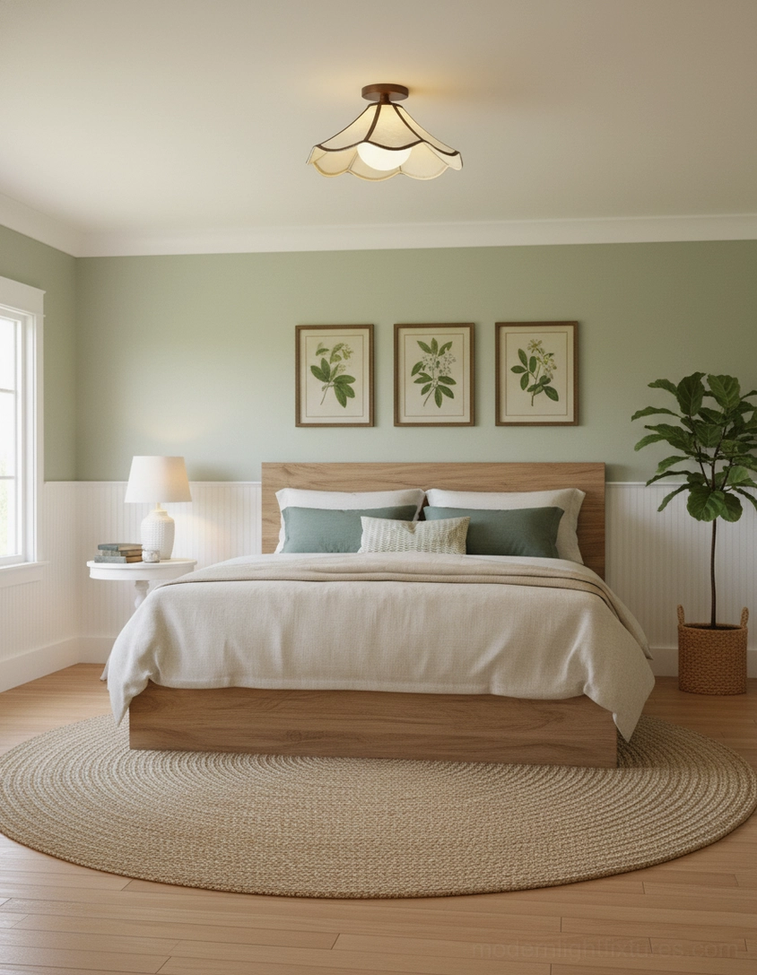 Petalora scalloped fabric ceiling lamp in master bedroom - cozy vintage lighting design