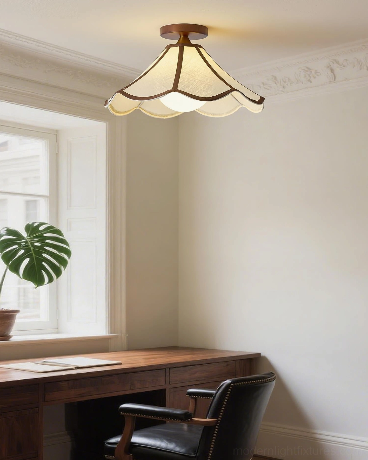 Petalora scalloped ceiling lamp in home office - farmhouse work space lighting