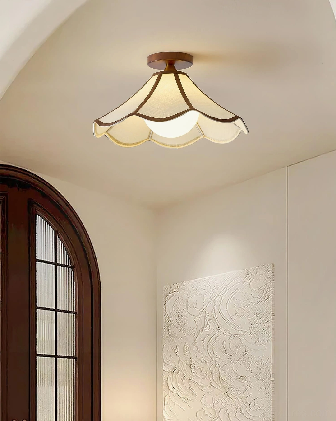 Petalora scalloped ceiling lamp side profile - semi-flush mount vintage light fixture