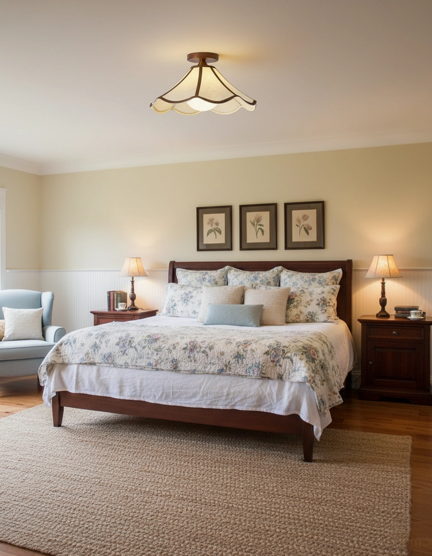 Petalora vintage fabric ceiling lamp - scalloped edge design with warm ambient lighting