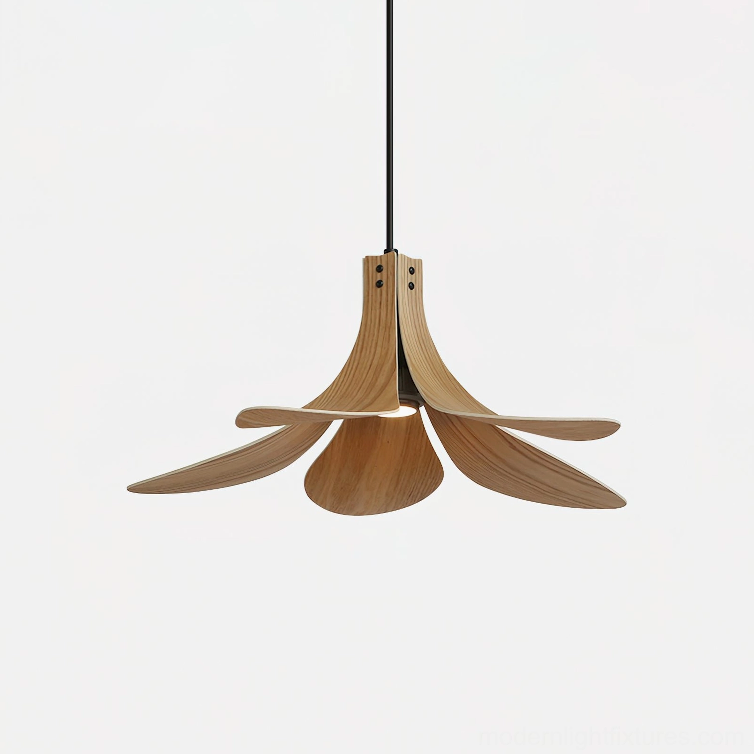 Petanova natural light wood petal pendant lamp front flat view minimalist wabi-sabi design