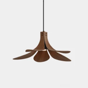 Petanova wood petal pendant light front view minimalist natural wabi-sabi studio photography