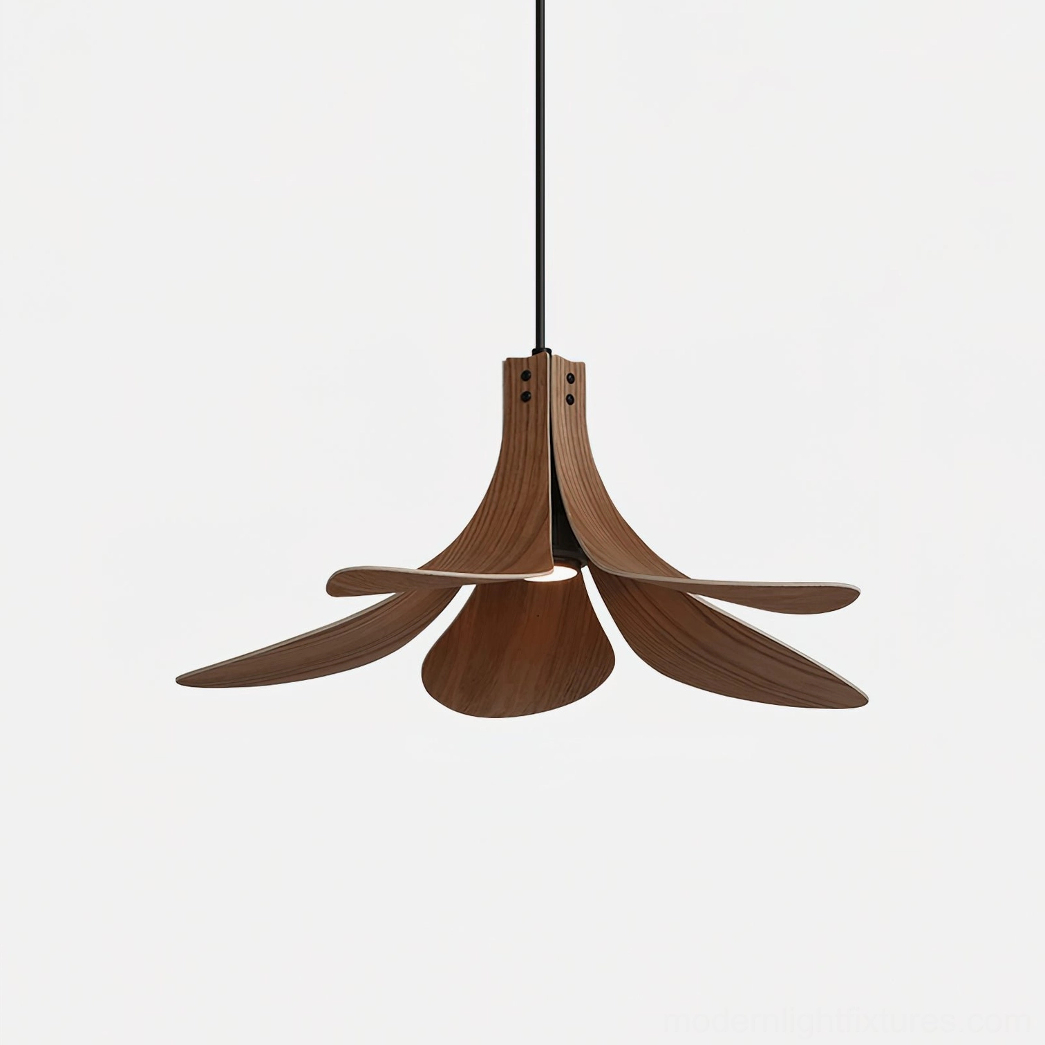 Petanova dark walnut wood petal pendant lamp studio view rich warm wooden texture minimalist
