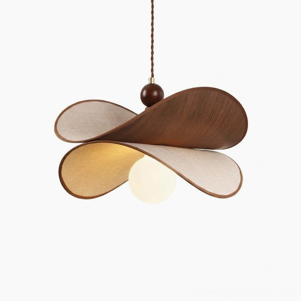 Petavin four-petal pendant light available in three sizes small medium large, size comparison overview