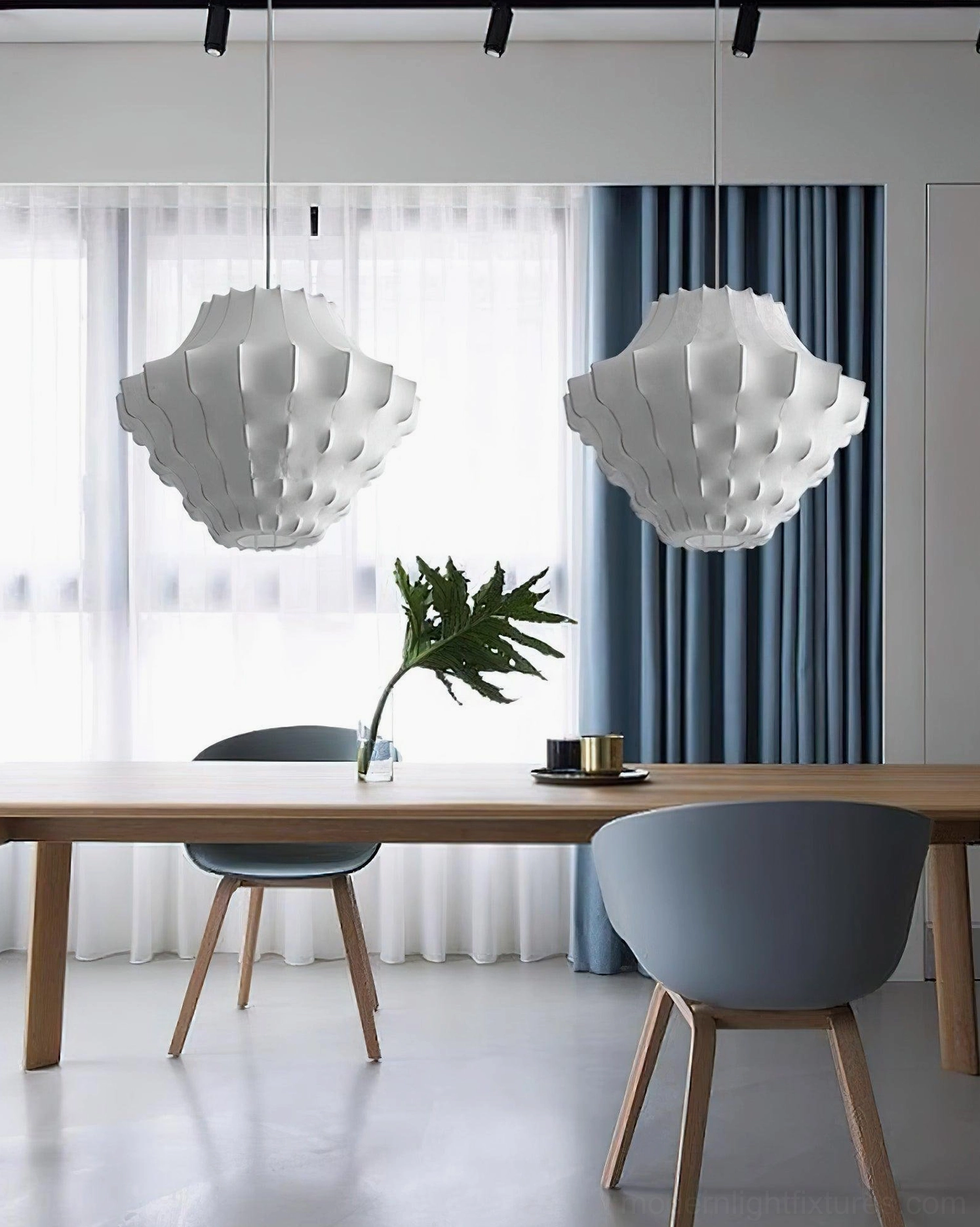 Phantom wave pendant light - contemporary minimalist kitchen island installation