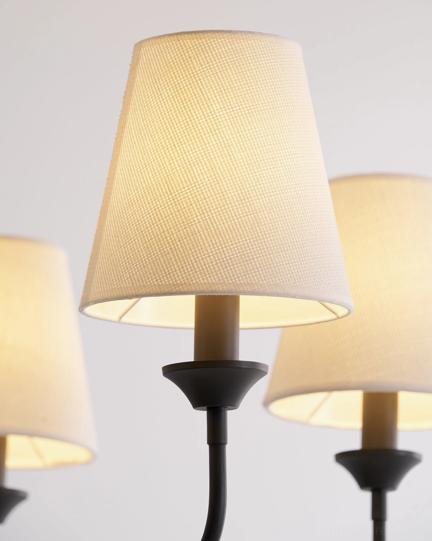 Piaf large fabric chandelier matte black frame with white shades - full product view