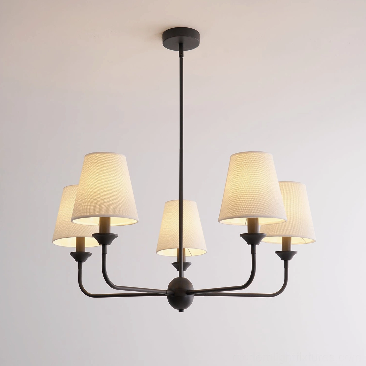 Piaf chandelier spherical central black metal fixture with five arms - studio photography