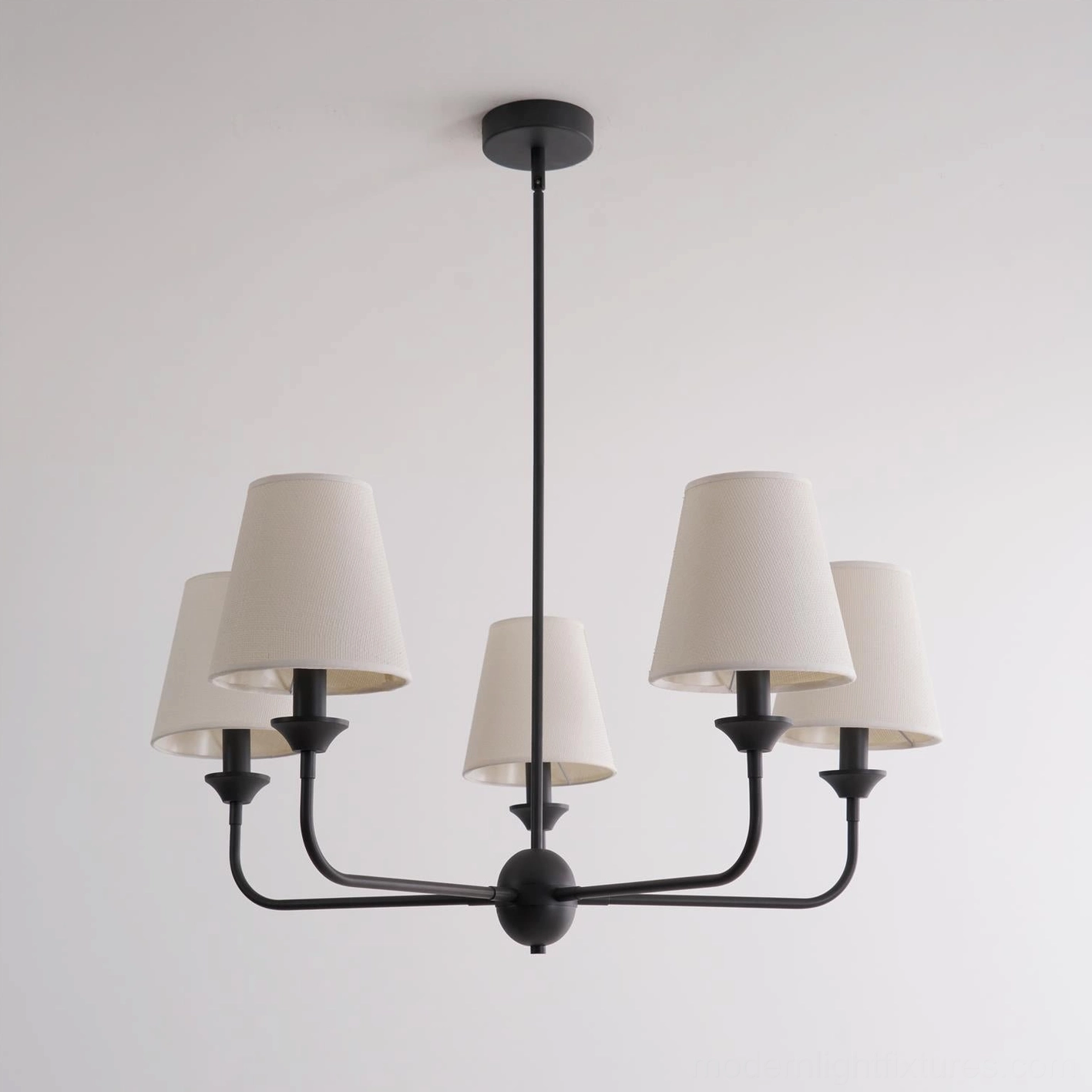 Piaf large chandelier with larger tapered fabric shades - minimalist modern design