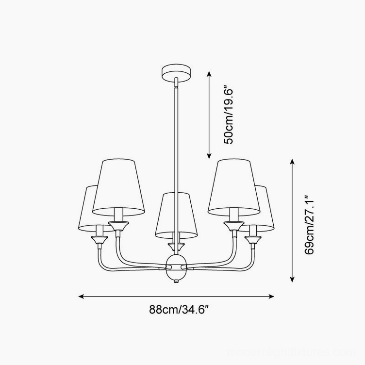 Piaf large chandelier dimensional technical schematic with measurements 88cm diameter 69cm height