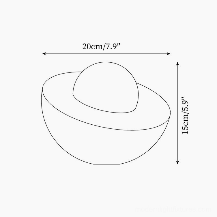 Piccola onyx table lamp technical specifications diagram showing 20cm diameter 15cm height dimensions and G9 socket