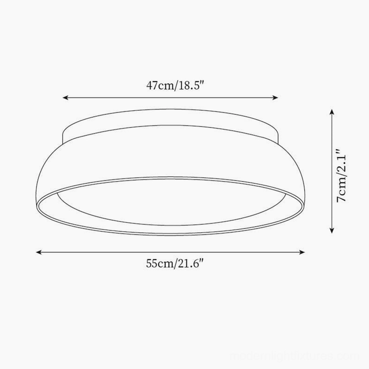 Large Piedra travertine ceiling light technical blueprint showing 55cm diameter size specifications