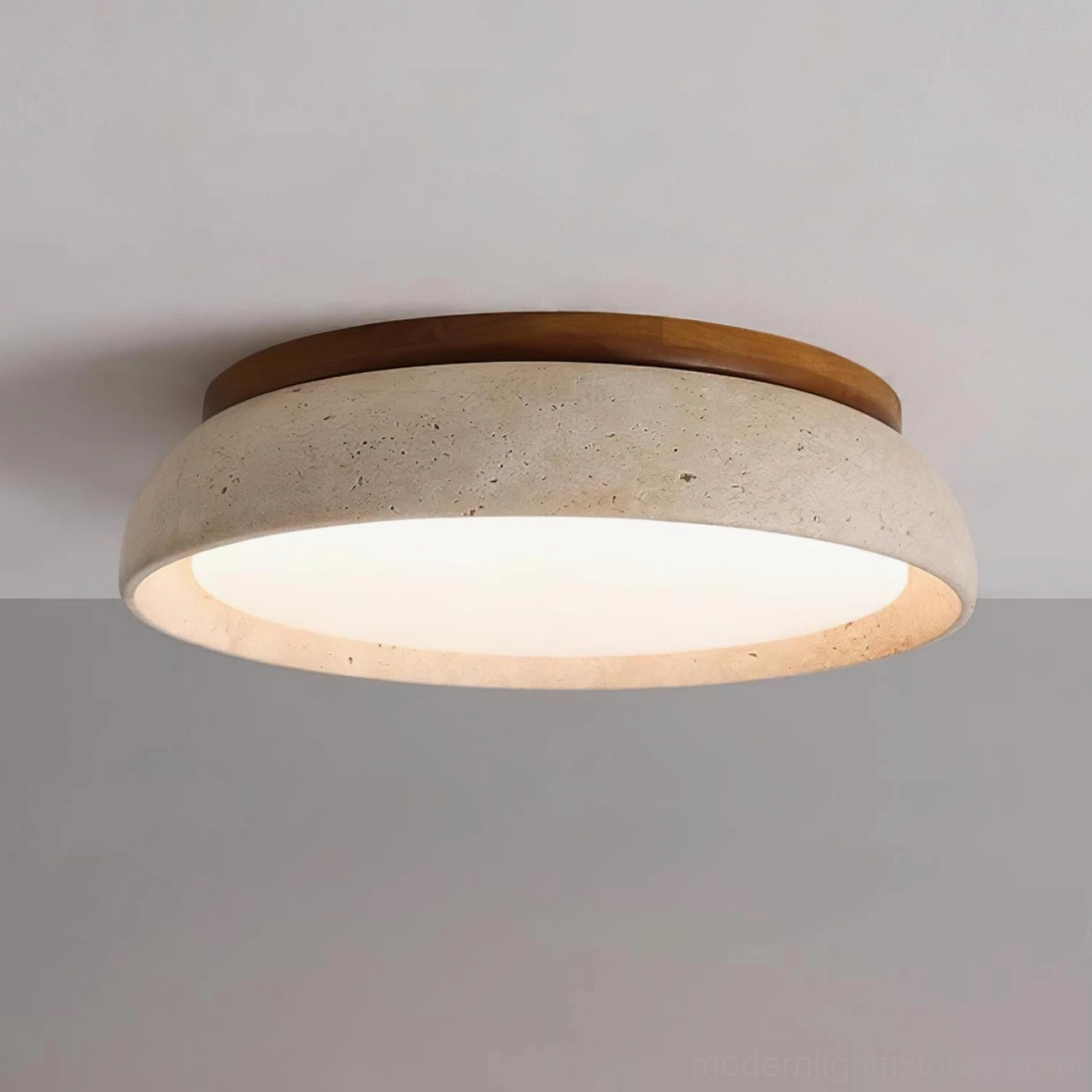Piedra natural travertine ceiling light fixture in contemporary minimalist interior design