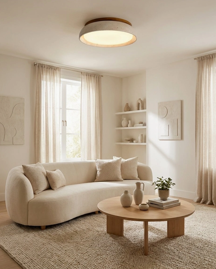 Piedra travertine natural stone ceiling light fixture overview showing complete design and finish
