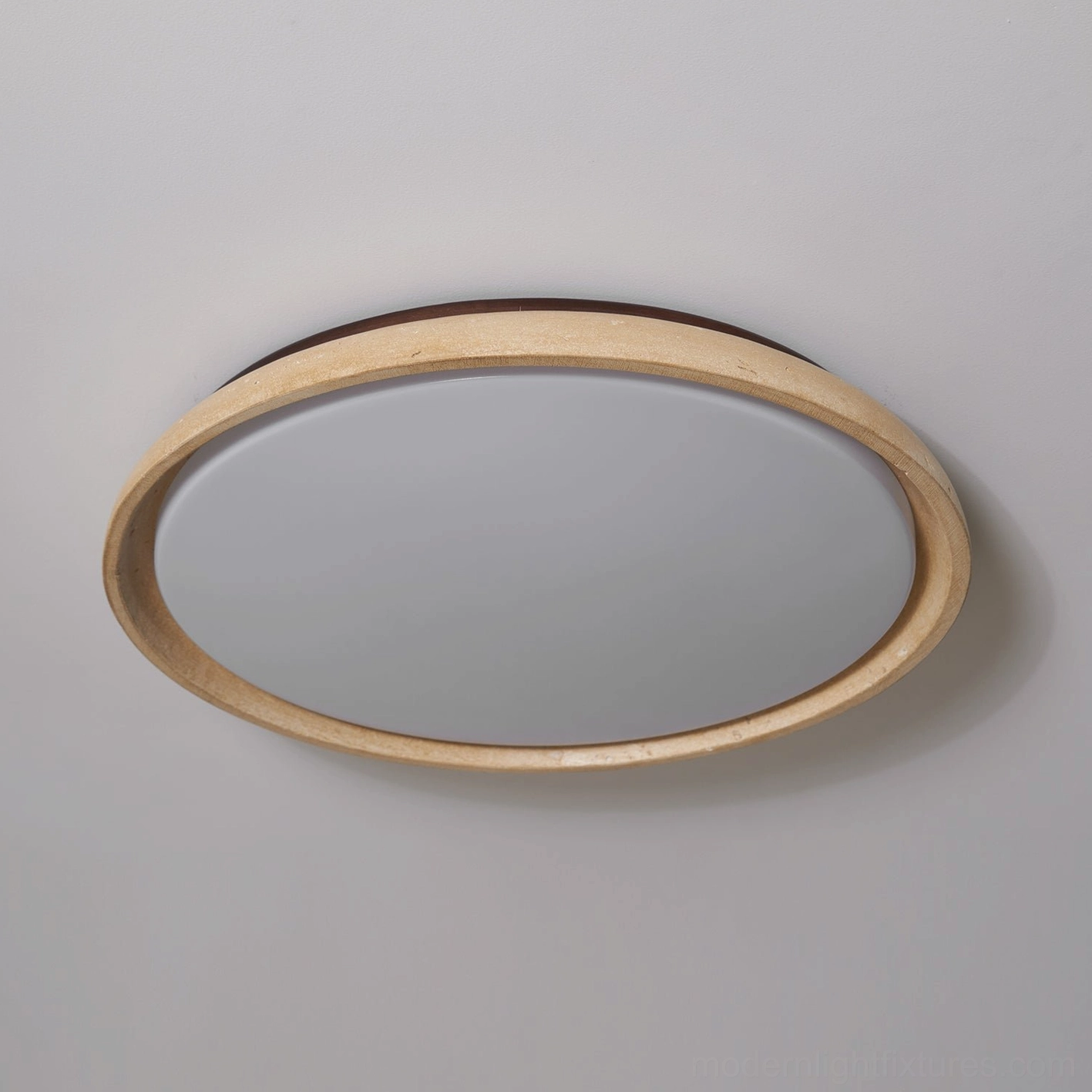 Piedra travertine ceiling light fixture showing authentic natural stone texture and beauty