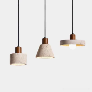 Pienza travertine pendant light collection - multiple sculptural styles displayed together