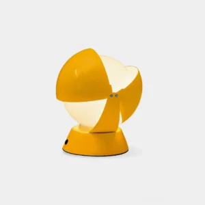 Pileino modern adjustable table lamp with yellow hemisphere shade on white background, front oblique view