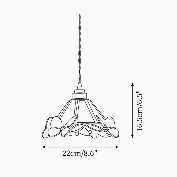 Pink Butterfly Tiffany pendant light technical dimension diagram 22cm diameter 16.5cm height