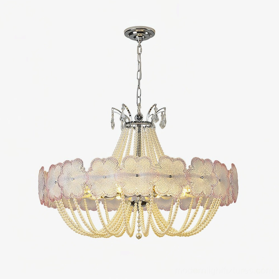 Pink flower glass chandelier 80cm large decorative pendant light fixture for living room