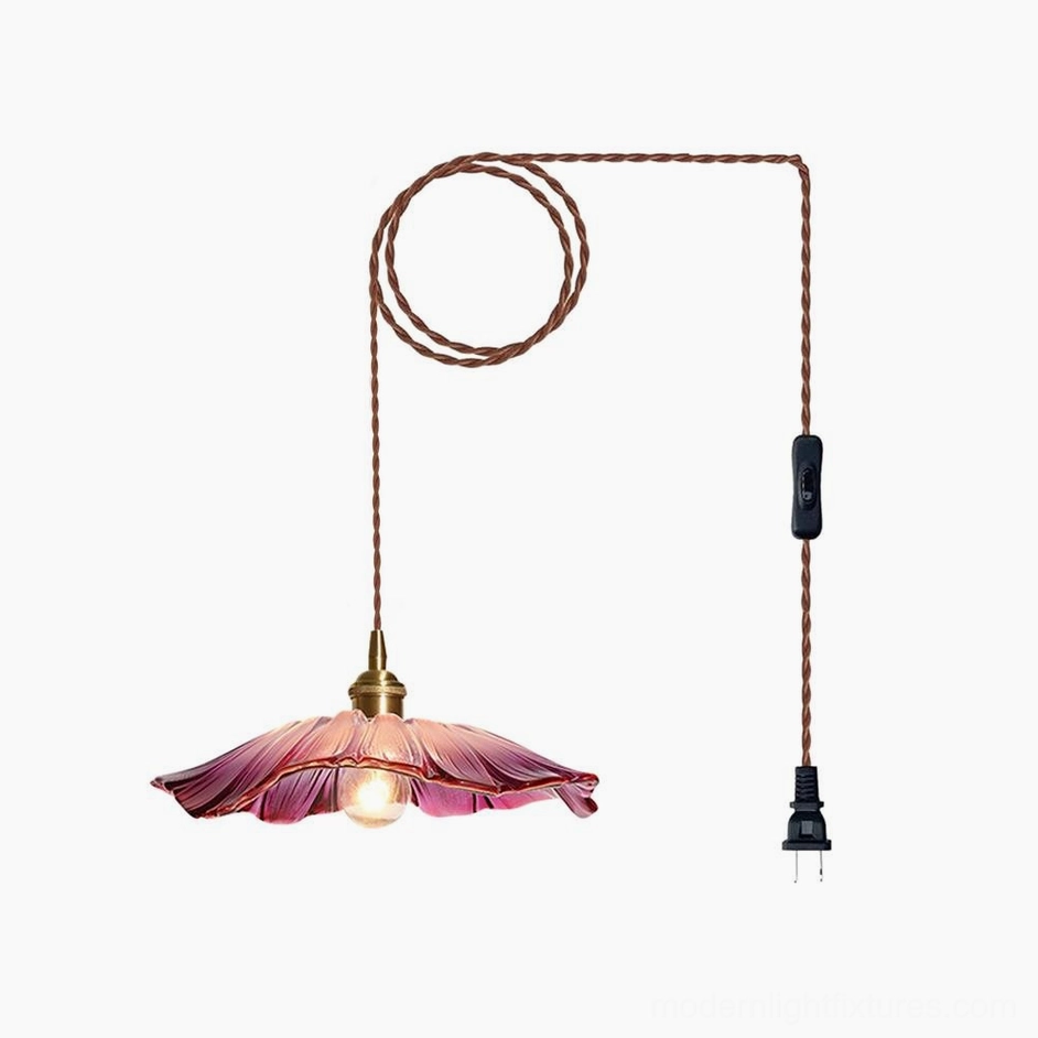 Pink flower glass pendant light with warm color finish and ambient lighting effect