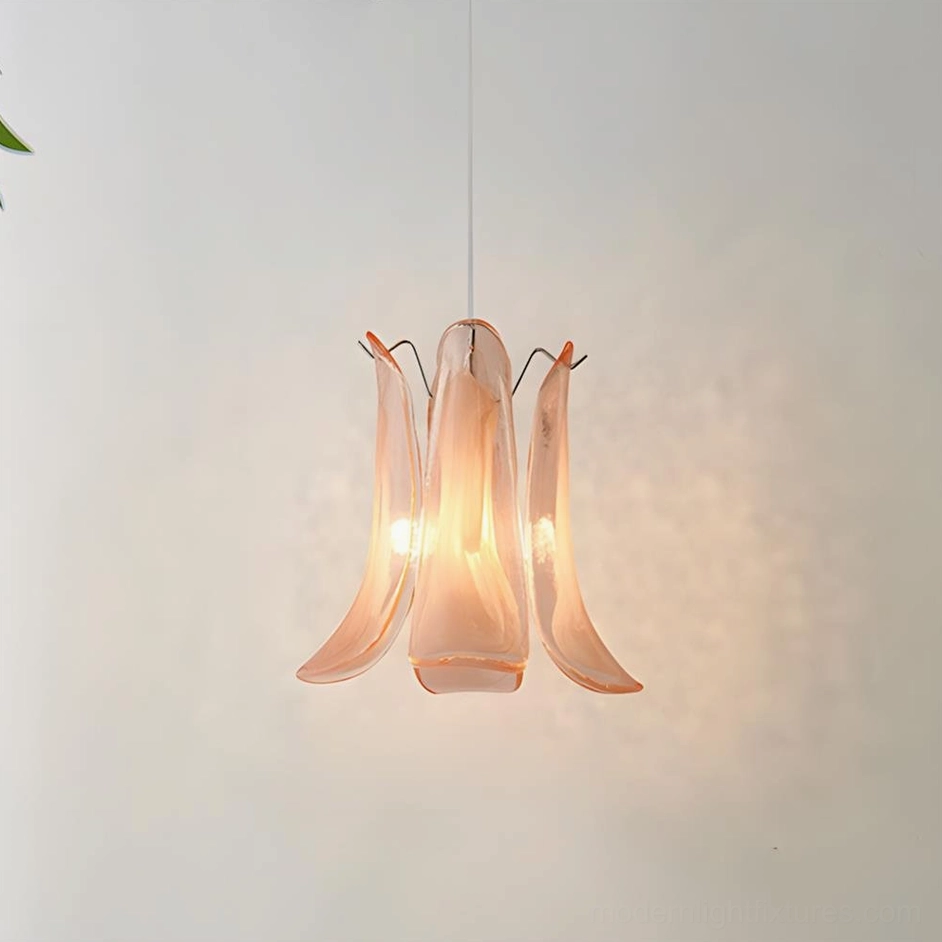 Pink glass petal pendant lamp in small size contemporary design application
