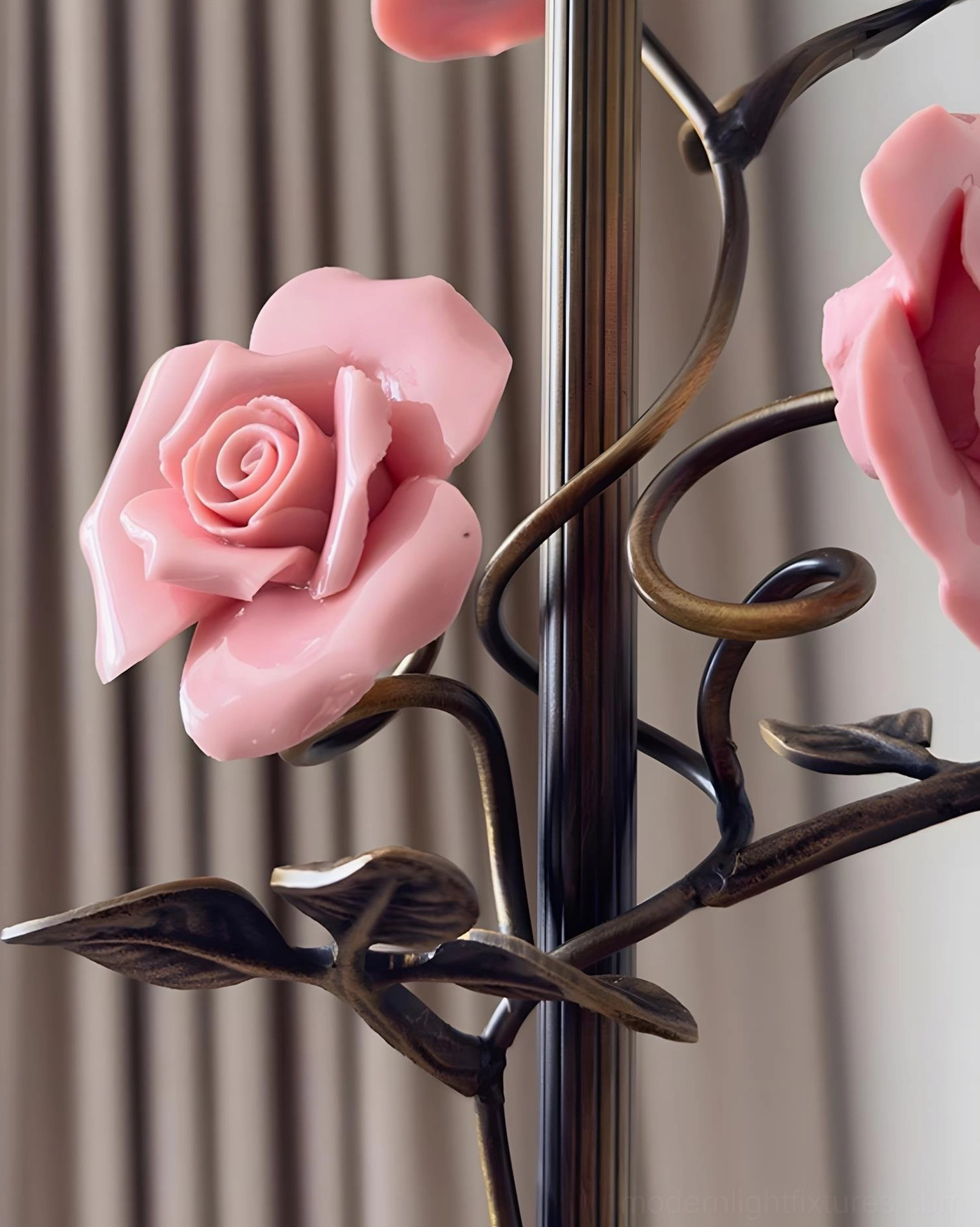 Pink glass floral pendant light creating warm romantic ambiance in home interior