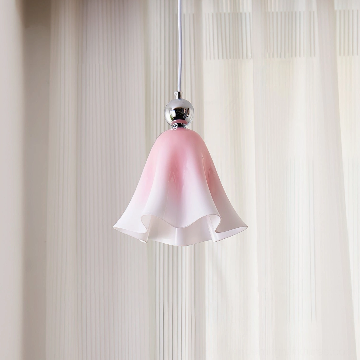 Pink gradient Vellia lily pendant lamp in modern interior with soft illumination and home décor