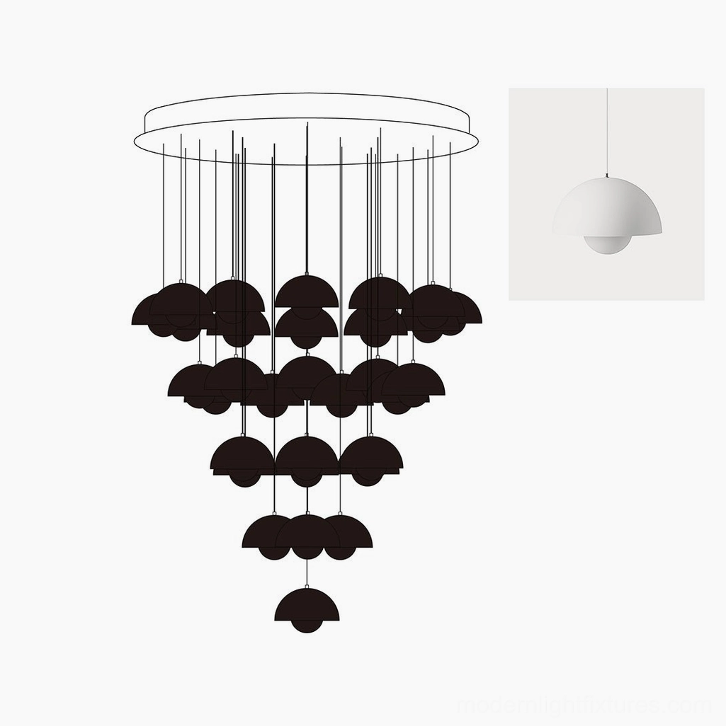 Modern pendant chandelier with pink matte finish 31 heads configuration for contemporary interior design
