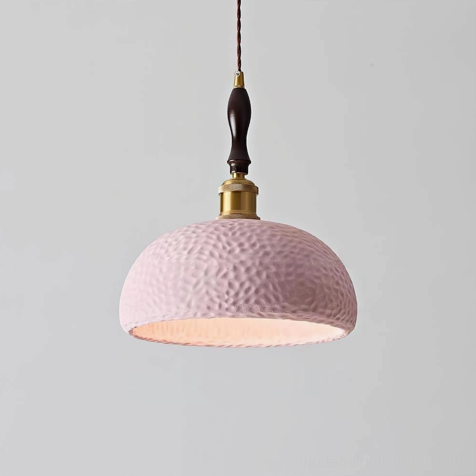 Soft pink textured resin pendant lamp with matte finish and matching hardware set