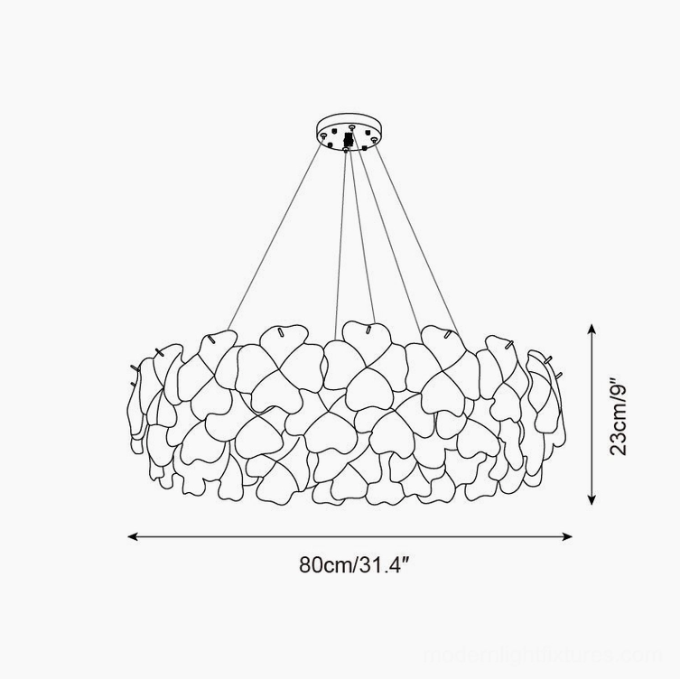 Pink Mika chandelier 80cm technical line drawing dimension diagram 31.4 inches wide 9 inches tall