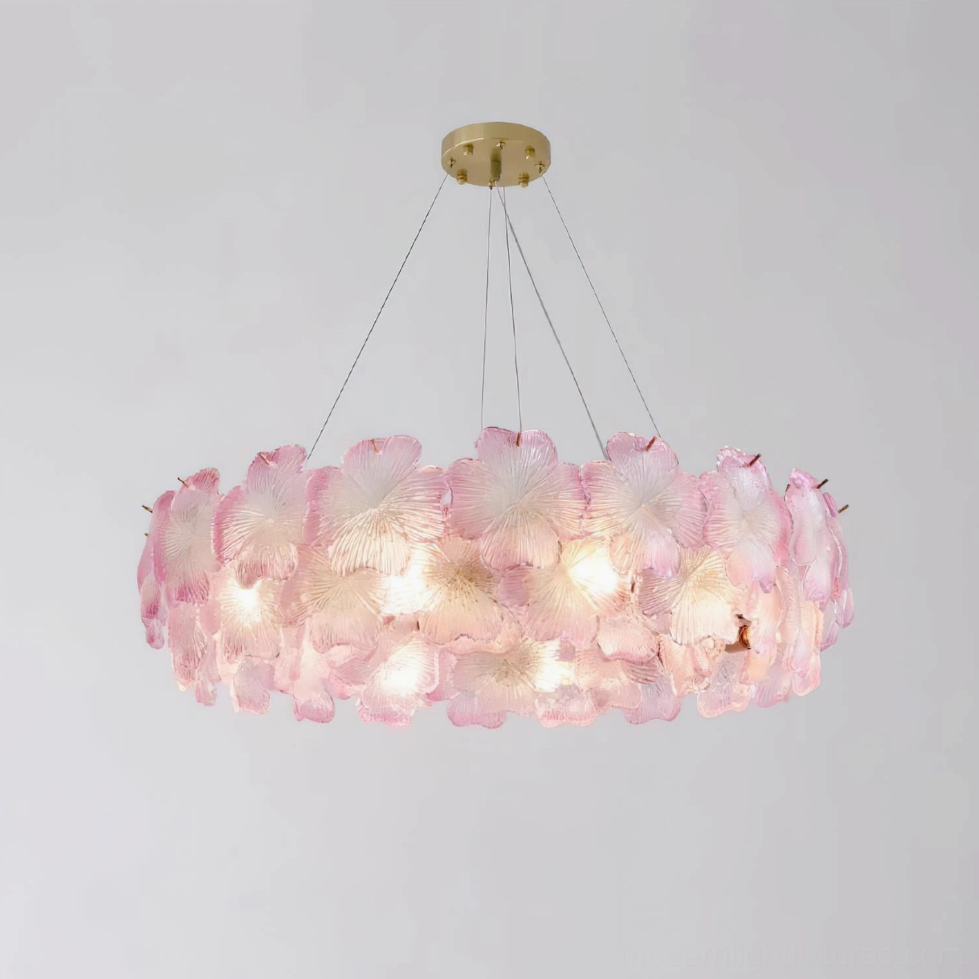 Pink Mika glass flower chandelier complete artistic collection showcase all sizes
