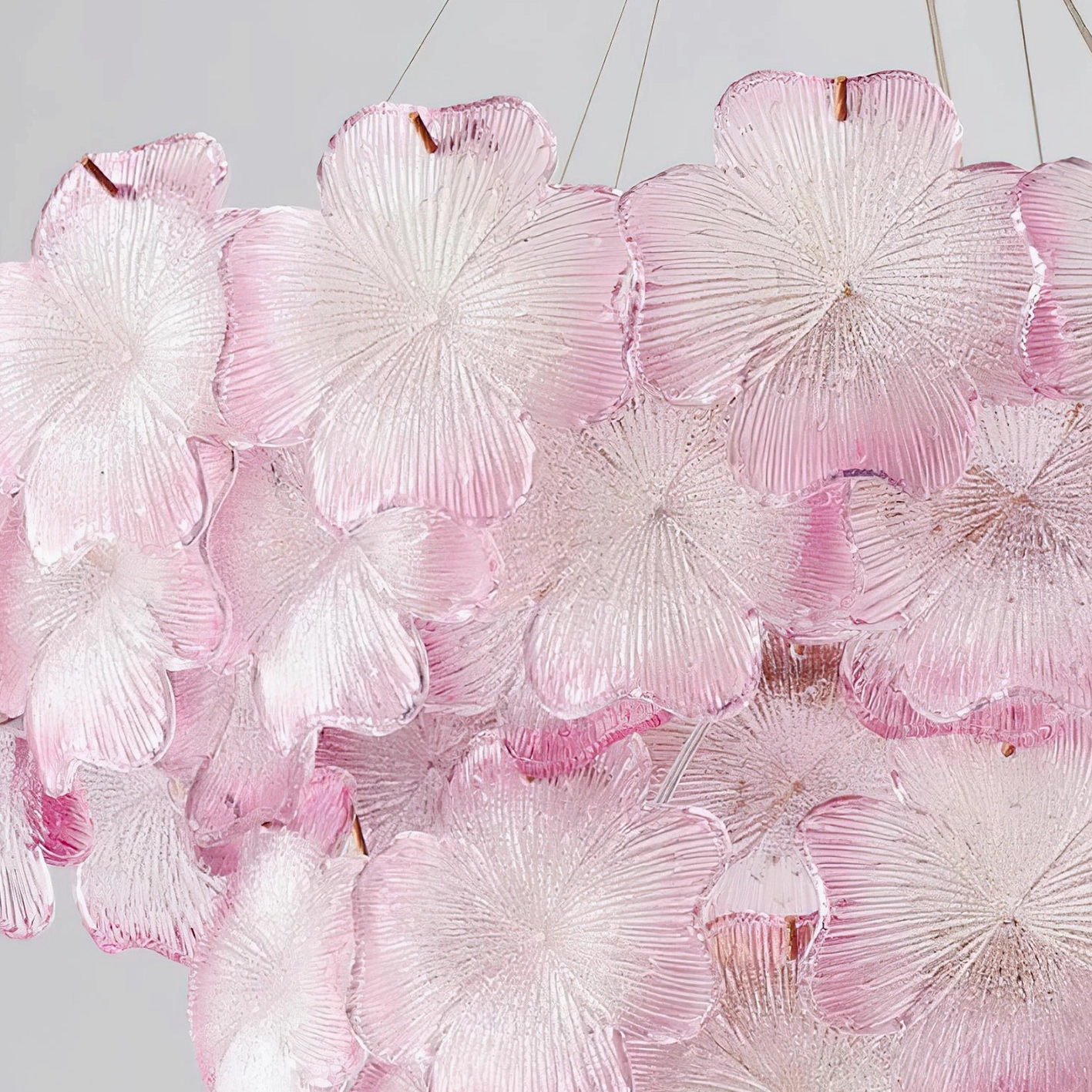 Pink Mika botanical glass flower chandelier romantic interior design installation example