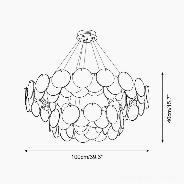 Pink Murano glass chandelier detail view showing semi-transparent disc texture and light diffusion properties