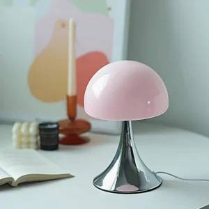 Blush Pink Mushroom Table Lamp on Home Desktop - Soft Pastel Accent Lighting