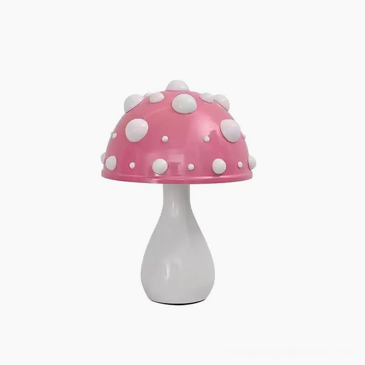 Pink spotted mushroom table lamp with integrated LED and three-color changing light modes for customizable ambiance