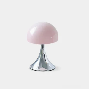 Pink Mushroom Table Lamp with Chrome Base - Modern Minimalist Design Front View