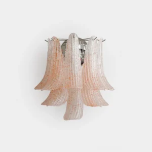 Venetian petal glass wall sconce in pink with hand-textured gradient finish, front studio view on white background