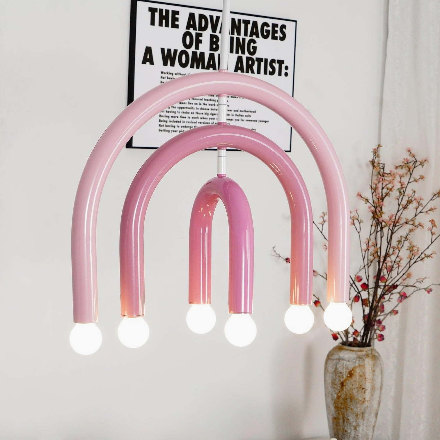 Pink rainbow arc pendant lamp contemporary color option for modern interiors