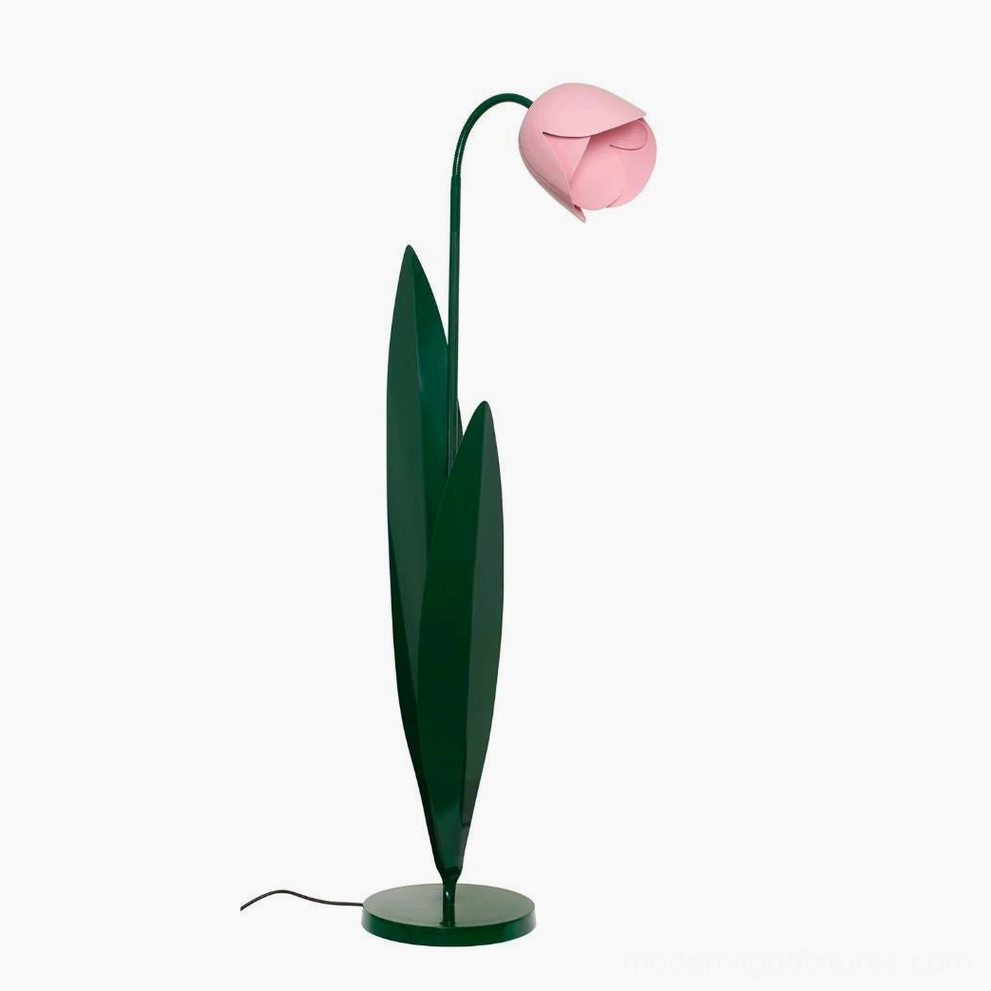 Pink tulip floor lamp in contemporary home interior showcasing mid-century modern botanical design – decorative floor lighting fixture