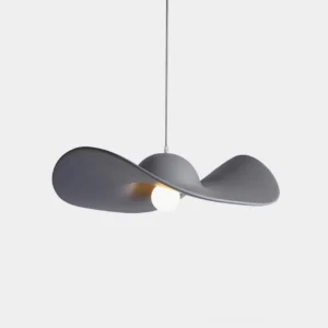 Piuma modern hat pendant light in matte dark gray with sculptural wavy brim design - minimalist resin fixture