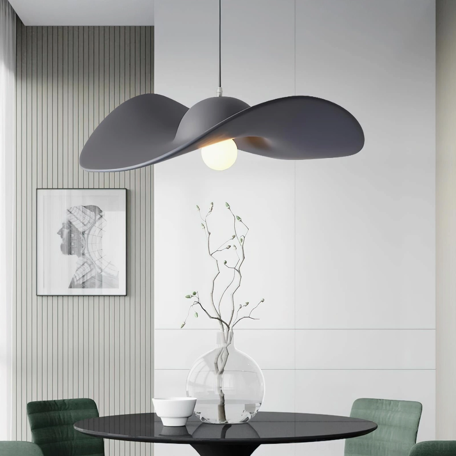Piuma hat-inspired pendant light - contemporary sculptural resin fixture with wavy brim silhouette detail