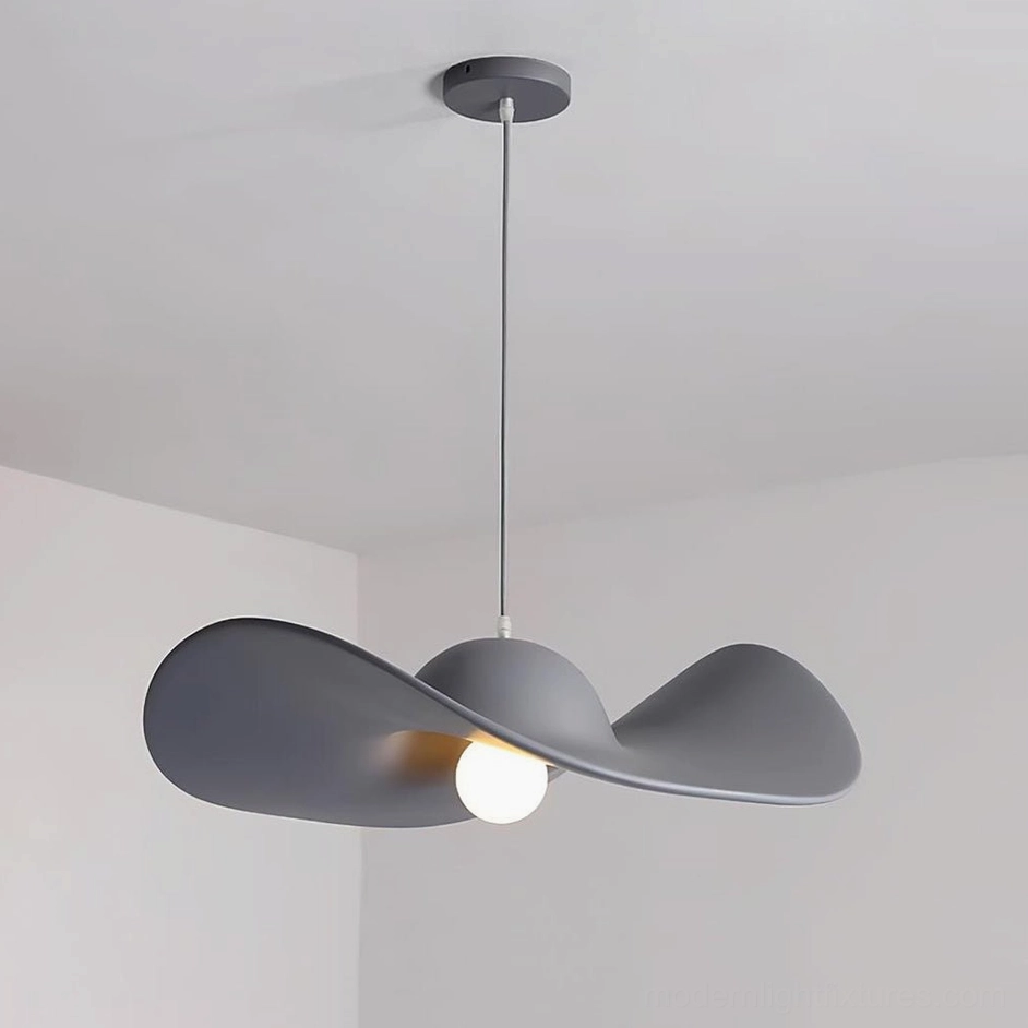 Piuma pendant light in deep gray matte finish - sculptural hat-shaped resin pendant with curved design