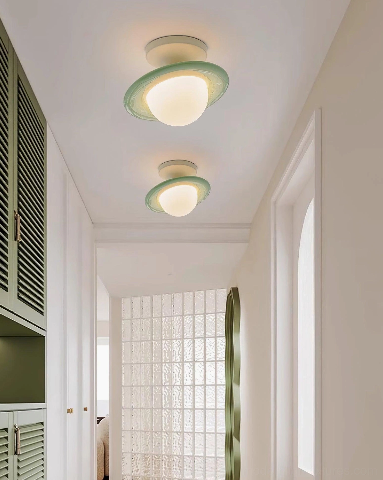 Planet ceiling light in contemporary home showing ambient lighting and shadow effects throughout day