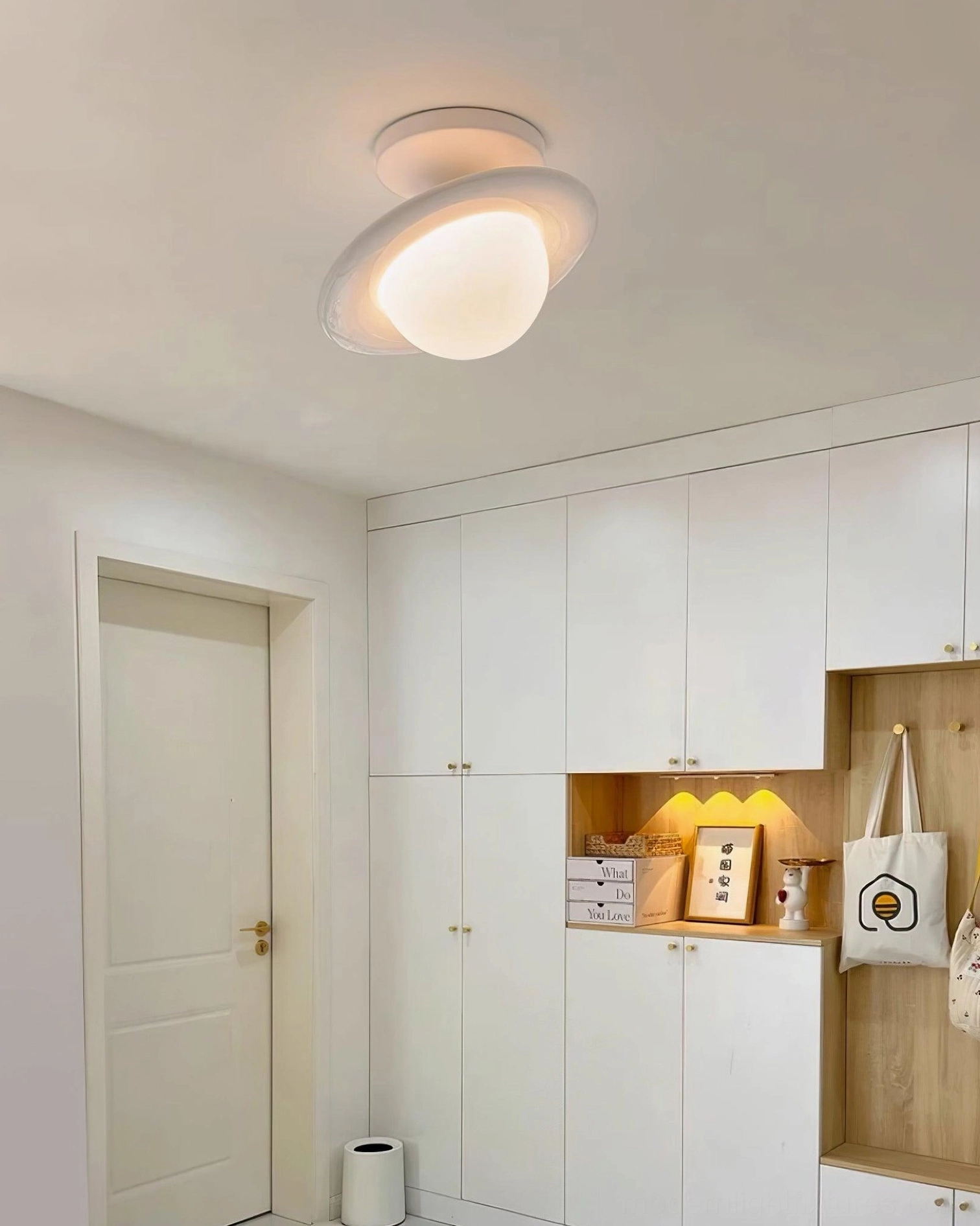 Planet ceiling light fixture showing matte finish carbon steel body and damp-rated features