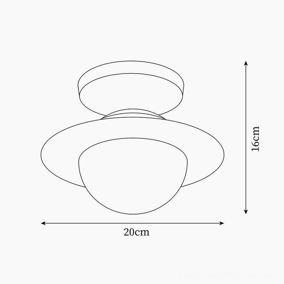 Planet ceiling light technical drawing and dimension schematic showing 20cm diameter and 16cm height