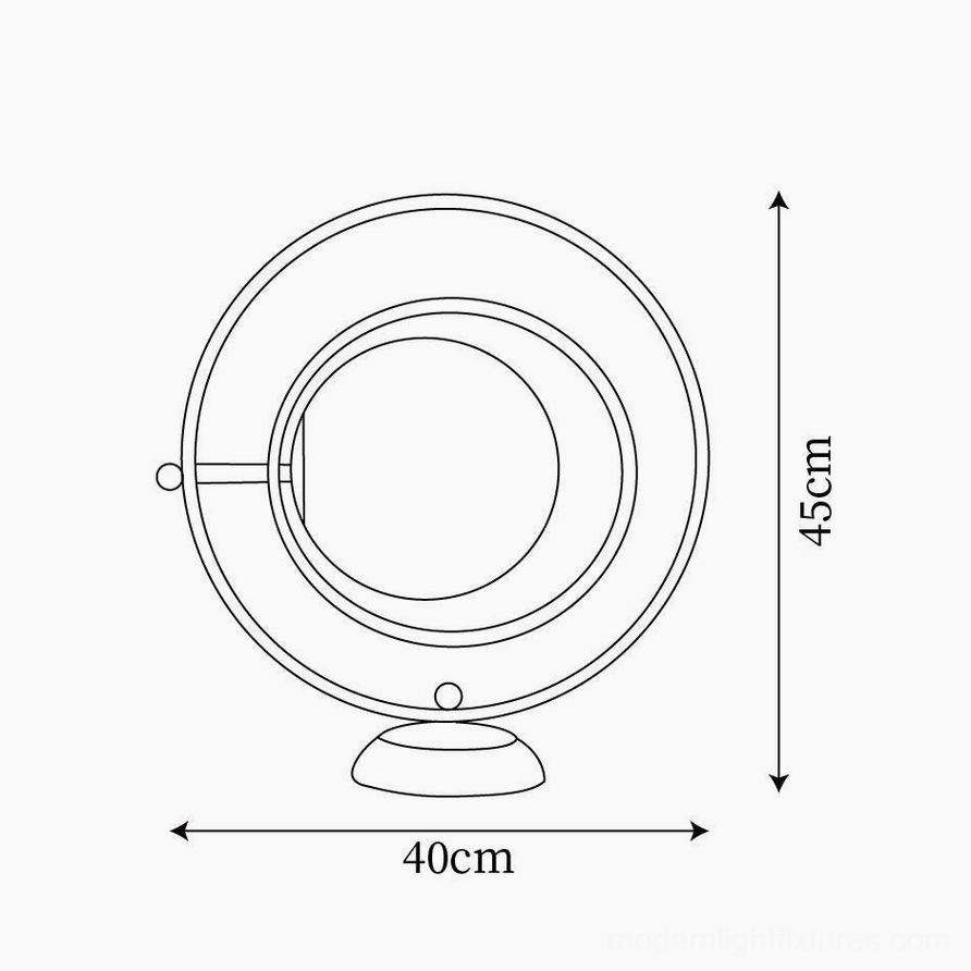 Technical dimension drawing of rotating planet table lamp showing 40cm diameter and 45cm height